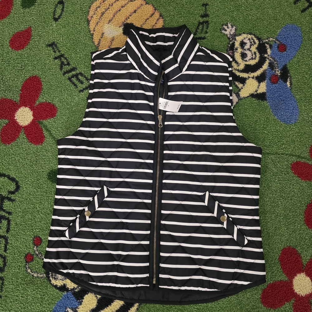 GAP Black & White Striped Puffer Vest Size Medium